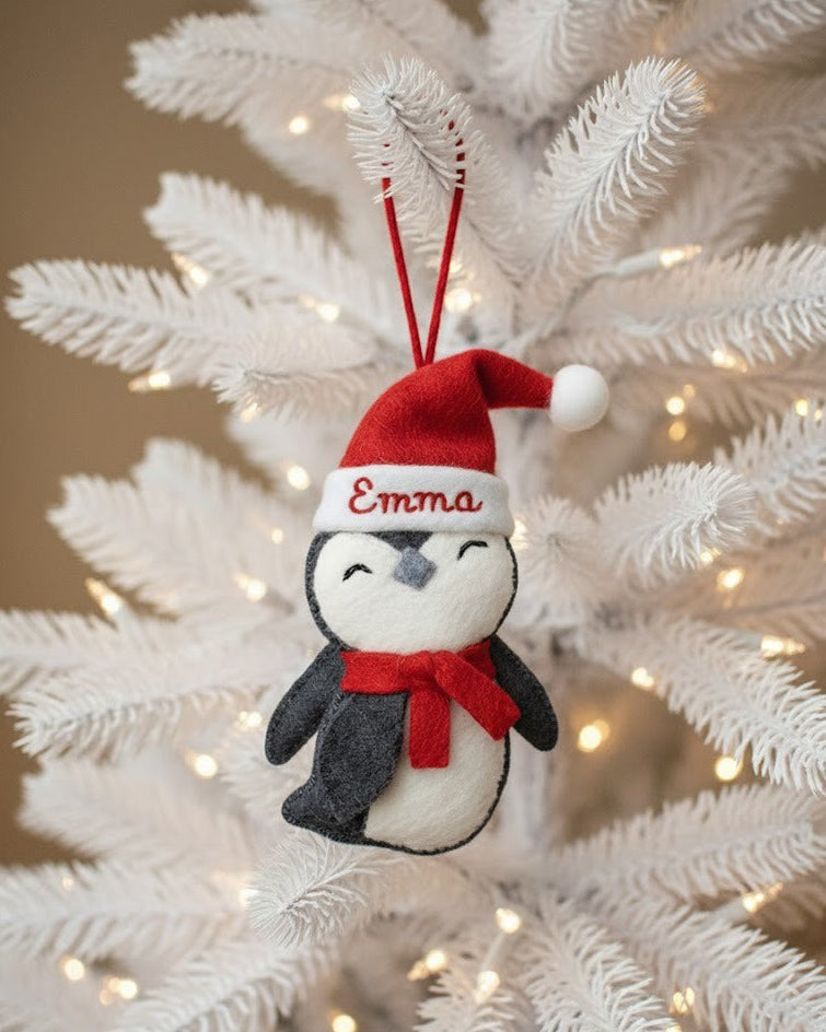 Personalized Penguin Ornament, Xmas Ornament, Custom Name Keepsake, Handmade Ornament, Animal Keepsake Gift