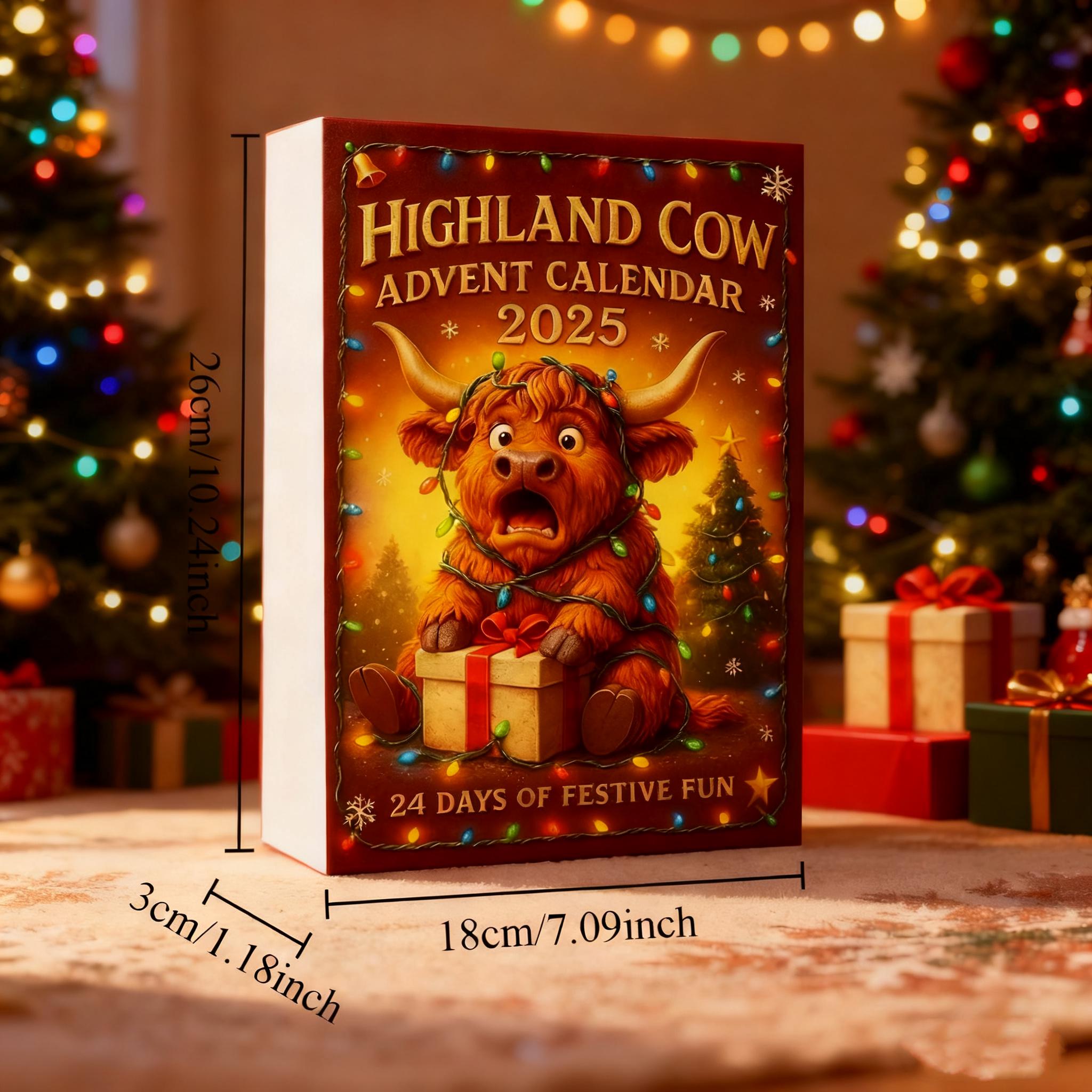 Highland Cow Advent Calendar, Resin Figurine Set,Mini Cow Collectible Toys,Farmhouse Christmas Decor, Unique Cow Lover Gift