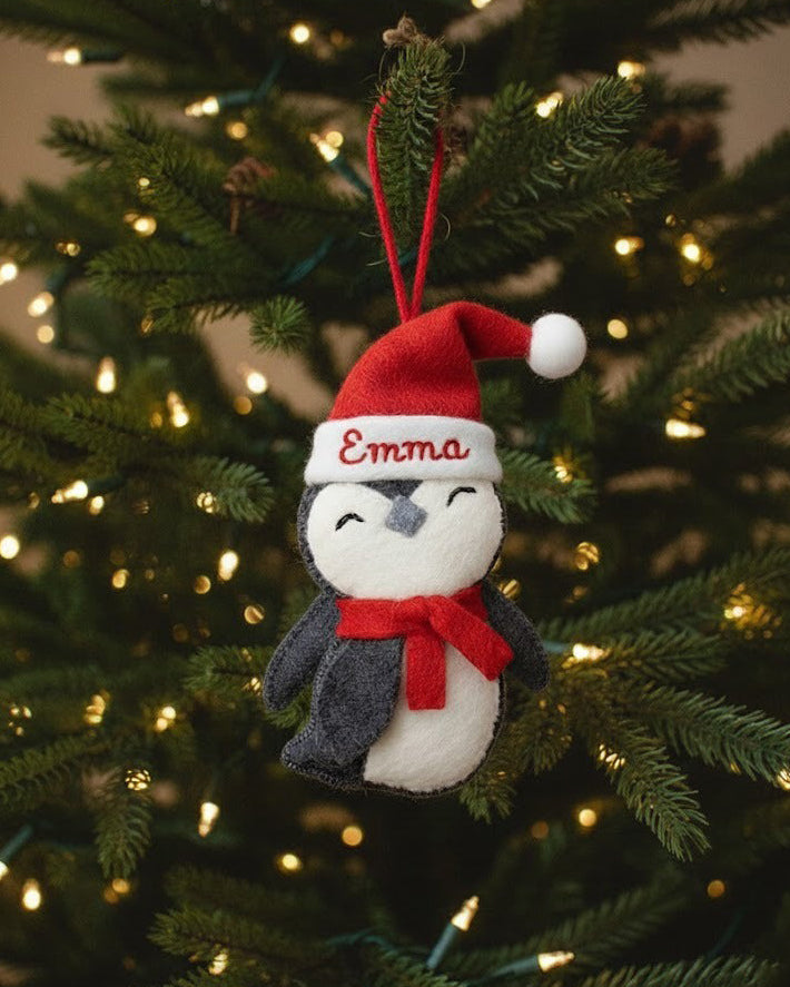 Personalized Penguin Ornament, Xmas Ornament, Custom Name Keepsake, Handmade Ornament, Animal Keepsake Gift