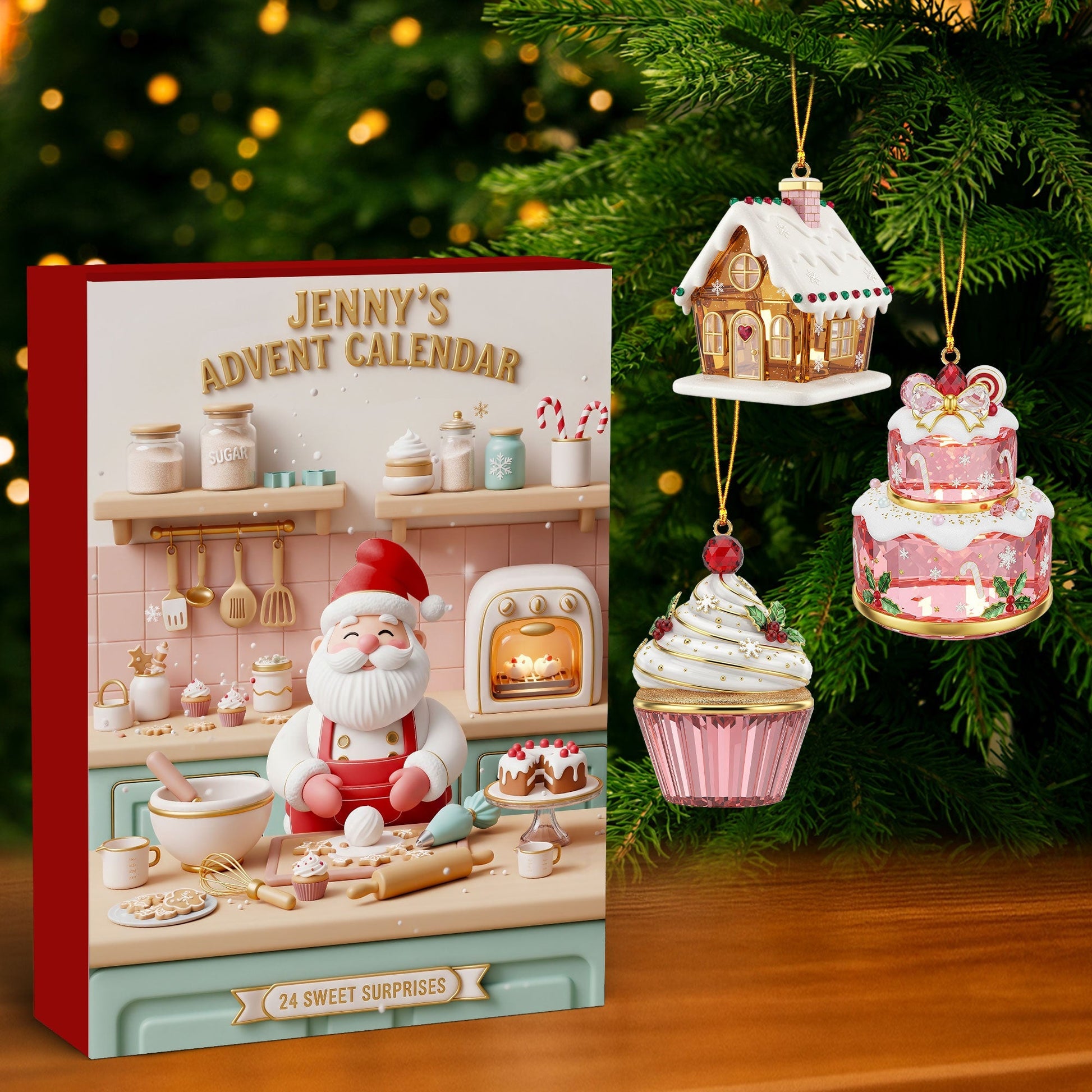 Cute Baking Advent Calendar 2025, Santa Kitchen Theme, 24 Mini Dessert Charms, Holiday Baker Gift, Sweet Christmas Countdown Box