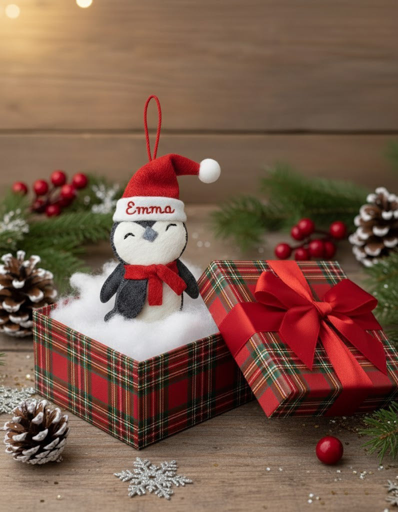 Personalized Penguin Ornament, Xmas Ornament, Custom Name Keepsake, Handmade Ornament, Animal Keepsake Gift