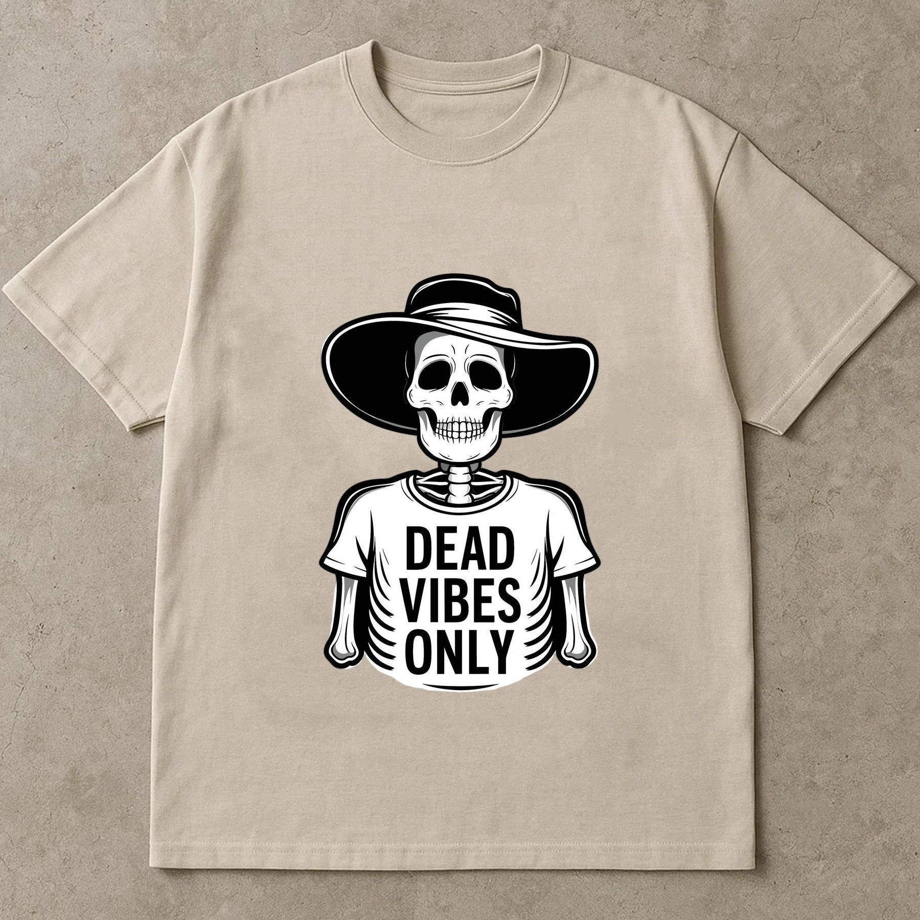 Dead Vibes Only Skeleton Shirt – Funny Goth Aesthetic Tee with Hat Skeleton Design, Vintage Skeleton Art – “Dead Vibes Only” Graphic for Shirts, Posters & Stickers, Halloween Shirt