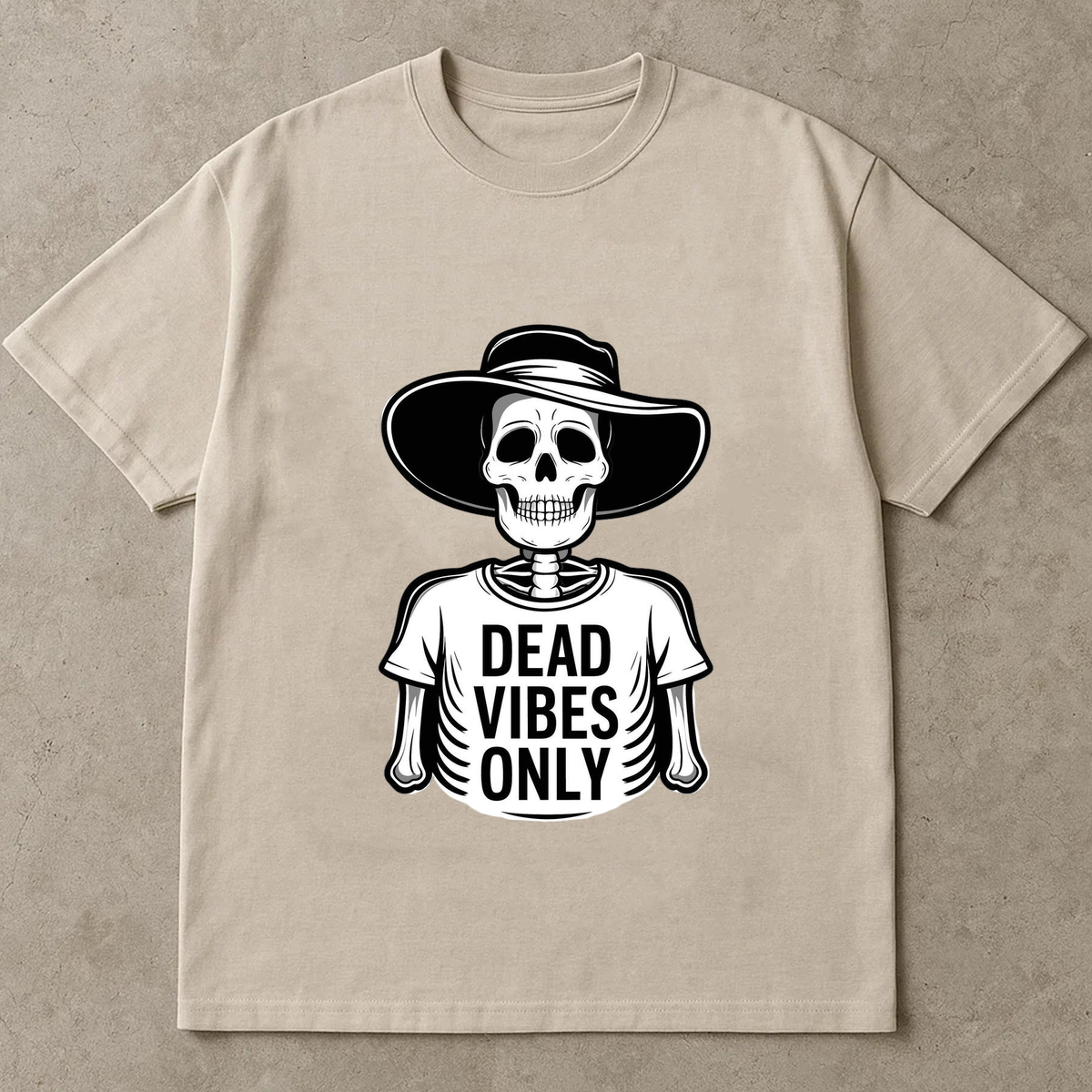 Dead Vibes Only Skeleton Shirt – Funny Goth Aesthetic Tee with Hat Skeleton Design, Vintage Skeleton Art – “Dead Vibes Only” Graphic for Shirts, Posters & Stickers, Halloween Shirt