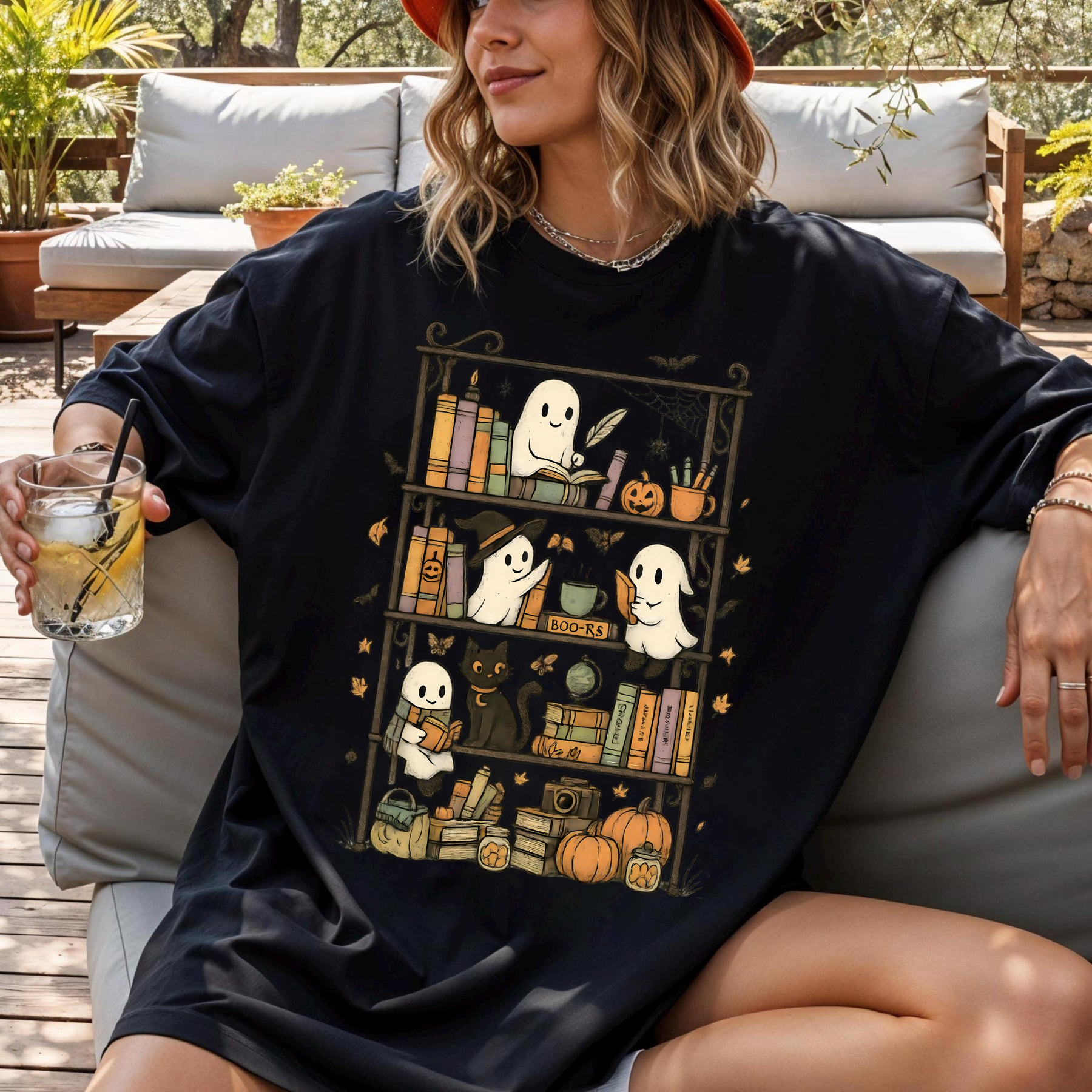 Cute Halloween Ghost Shirt, Fall Bookish T-Shirt, Spooky Season Tee, Ghosts Reading Books, Autumn Witchy Shirt, Cozy Halloween Aesthetic