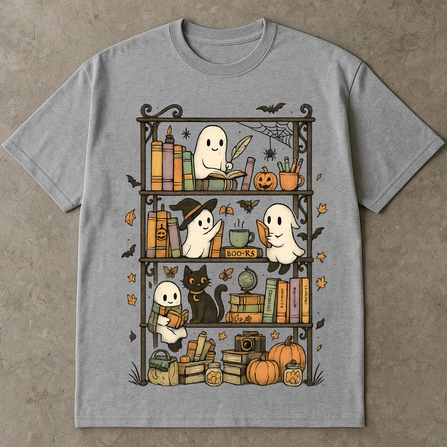 Cute Halloween Ghost Shirt, Fall Bookish T-Shirt, Spooky Season Tee, Ghosts Reading Books, Autumn Witchy Shirt, Cozy Halloween Aesthetic