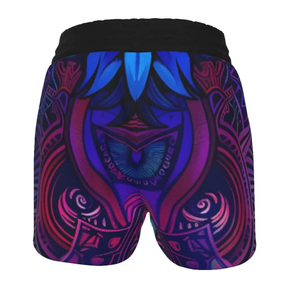 Women’s Wolf Mandala Shorts, Spirit Animal Art, Psychedelic Print, Boho Style, Festival Clothing, Vibrant Colors, Yoga Shorts, Activewear
