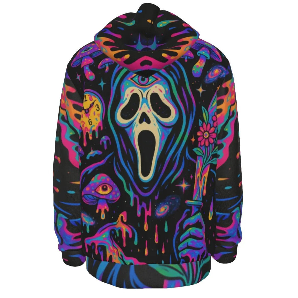 Psychedelic Halloween Mushrooms Hoodie, Neon Trippy Mushroom Sweatshirt, Spooky Halloween Art Top, Horror Festival Apparel