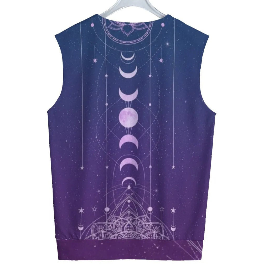 Mystic Lunar Mandala Tank Top, Moon Phase Spiritual Shirt, Celestial Lotus Sleeveless Top, Sacred Geometry Cosmic Wear, Boho Mystic Style