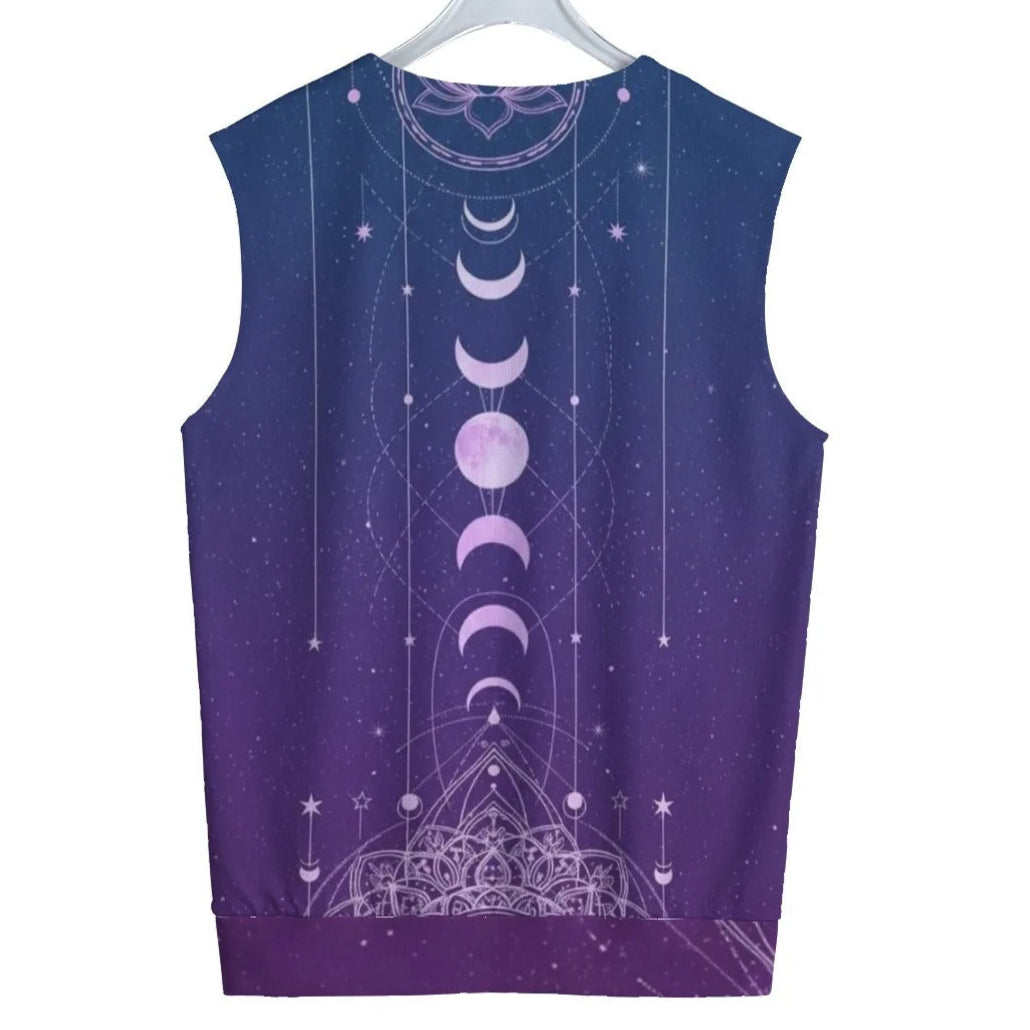 Mystic Lunar Mandala Tank Top, Moon Phase Spiritual Shirt, Celestial Lotus Sleeveless Top, Sacred Geometry Cosmic Wear, Boho Mystic Style