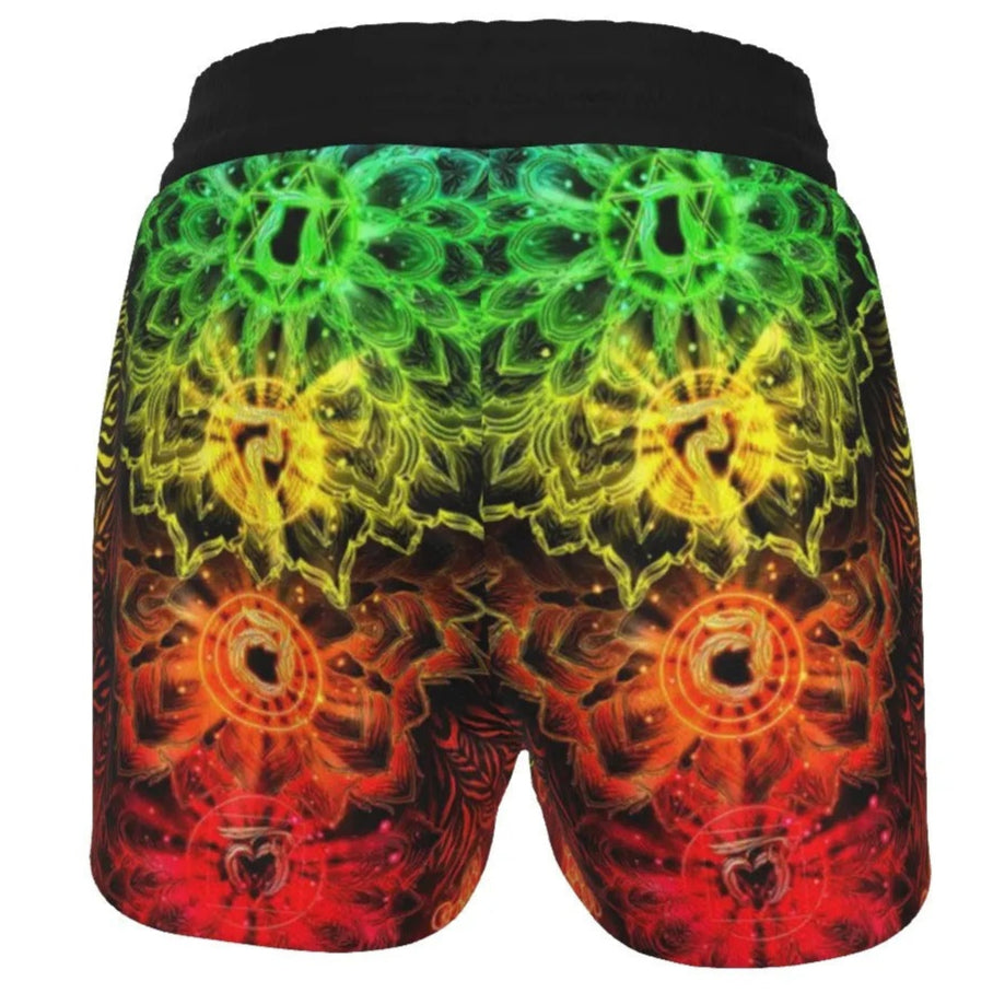 Women’s Sacred Chakras Shorts, Rainbow Mandala Energy Design with Spiritual Healing Symbols for Yoga & Meditation Wear, Spiritual Festival Wear