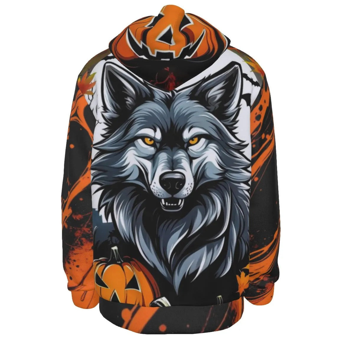 Howling Halloween Night Wolf Hoodie, Spooky Pumpkin Bat Halloween Costumes Sweatshirt, Gothic Halloween Hooded Top, Scary Autumn Wolf Apparel