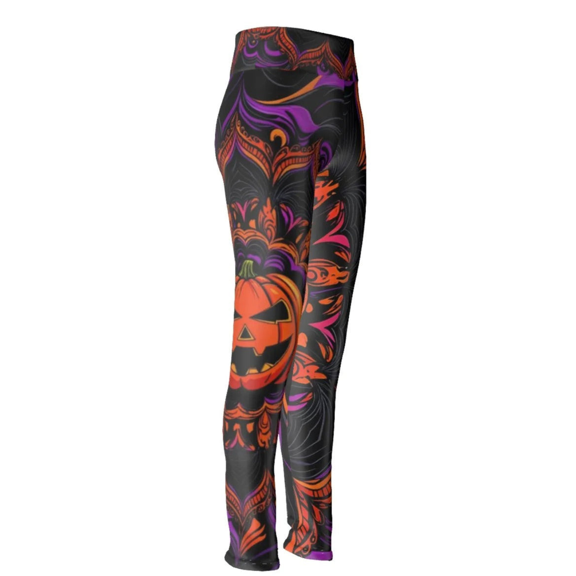 Pumpkin Mandala Magic Leggings, Halloween Costume Ideas, Halloween Jack-o’-Lantern Yoga Pants, Spooky Mandala Art Activewear, Gothic Fall Tights