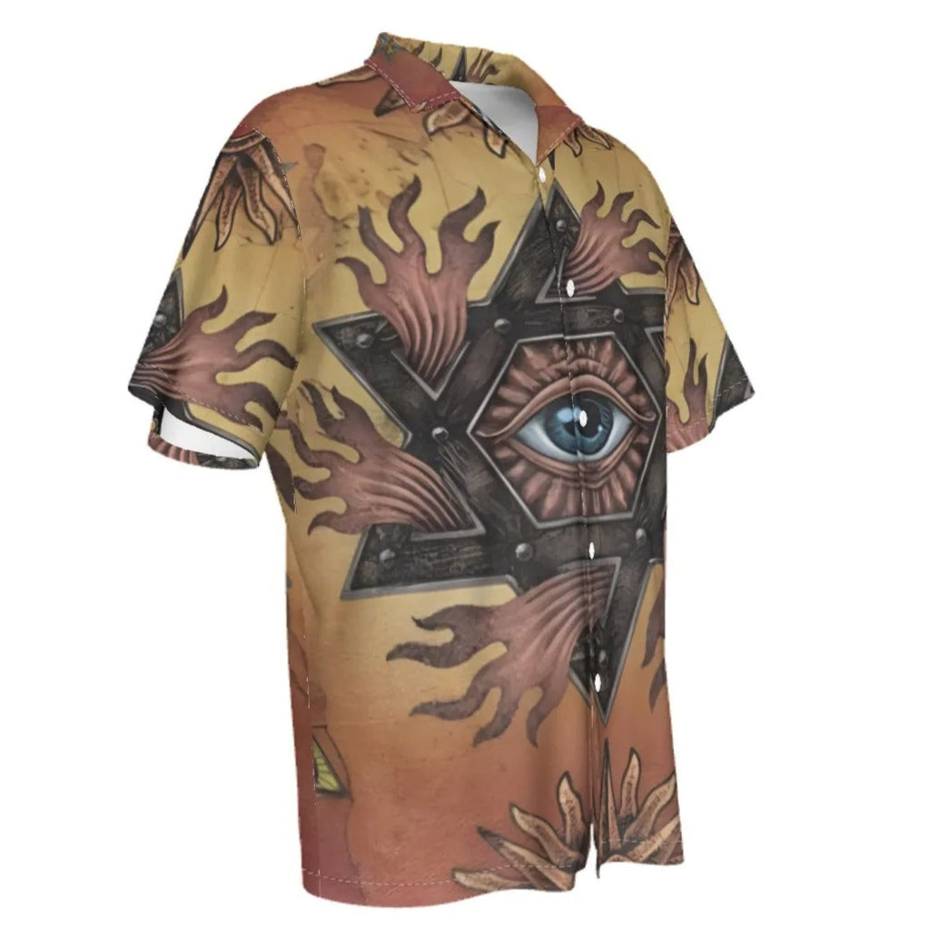 Mystic Eye Mandala Hawaiian Shirt, Sacred Geometry Aloha Shirt, Esoteric Psychedelic Resort Wear, Visionary Art Summer Button-Up