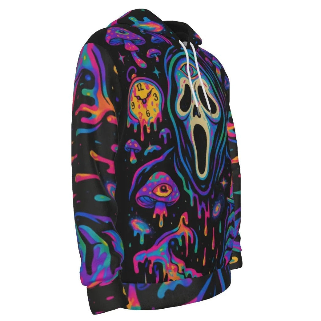 Psychedelic Halloween Mushrooms Hoodie, Neon Trippy Mushroom Sweatshirt, Spooky Halloween Art Top, Horror Festival Apparel