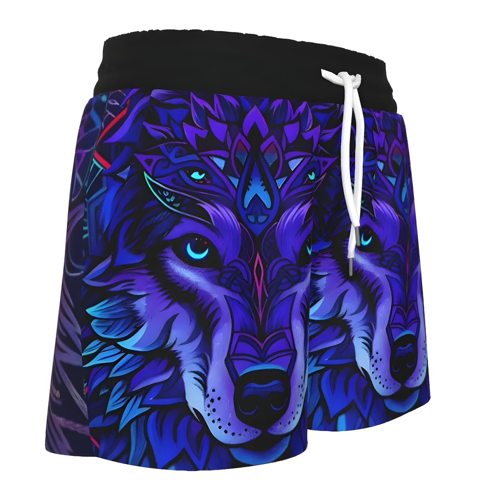 Women’s Wolf Mandala Shorts, Spirit Animal Art, Psychedelic Print, Boho Style, Festival Clothing, Vibrant Colors, Yoga Shorts, Activewear