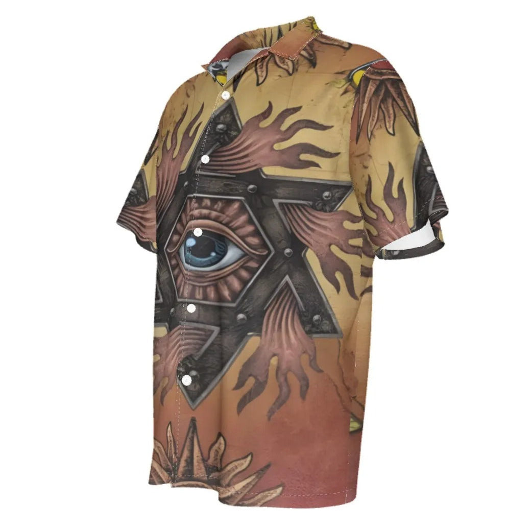 Mystic Eye Mandala Hawaiian Shirt, Sacred Geometry Aloha Shirt, Esoteric Psychedelic Resort Wear, Visionary Art Summer Button-Up