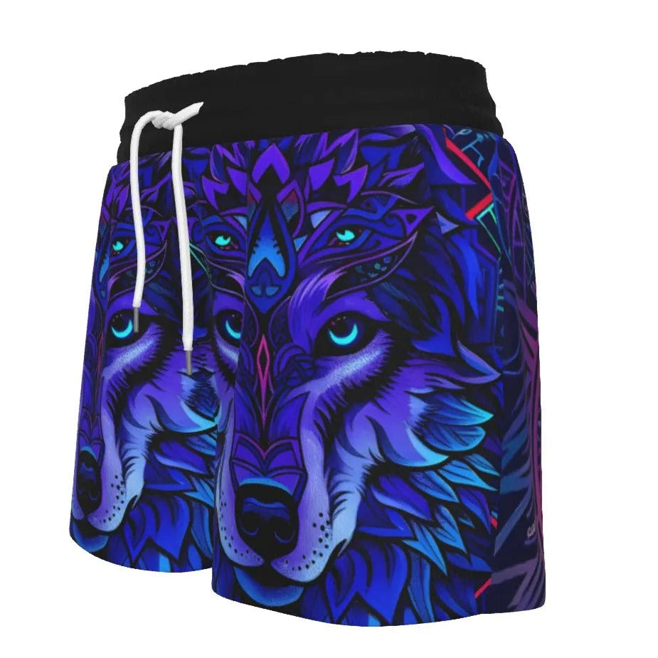 Women’s Wolf Mandala Shorts, Spirit Animal Art, Psychedelic Print, Boho Style, Festival Clothing, Vibrant Colors, Yoga Shorts, Activewear