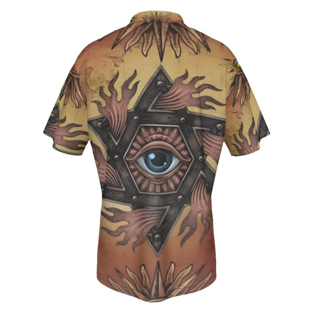 Mystic Eye Mandala Hawaiian Shirt, Sacred Geometry Aloha Shirt, Esoteric Psychedelic Resort Wear, Visionary Art Summer Button-Up