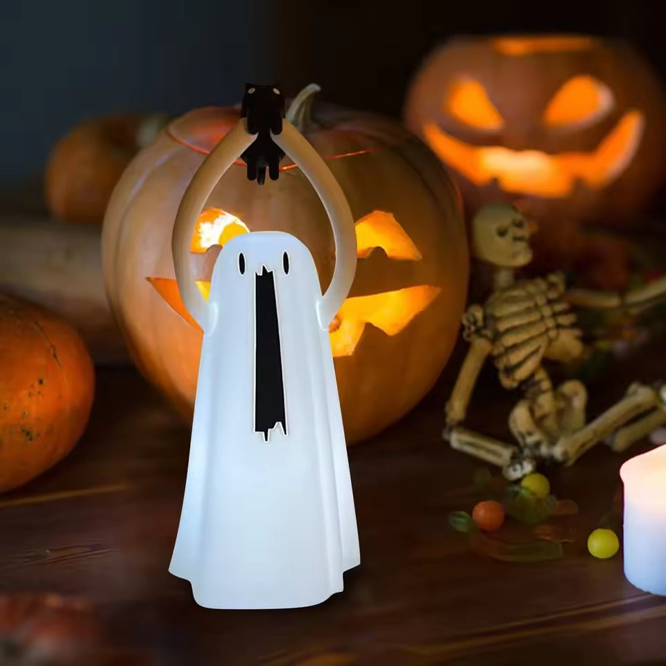 Halloween Decoration, 2025 New Ghost Holding a Cat Lamp Decorations, Home Garden Creative Features Ghost Resin Decoration