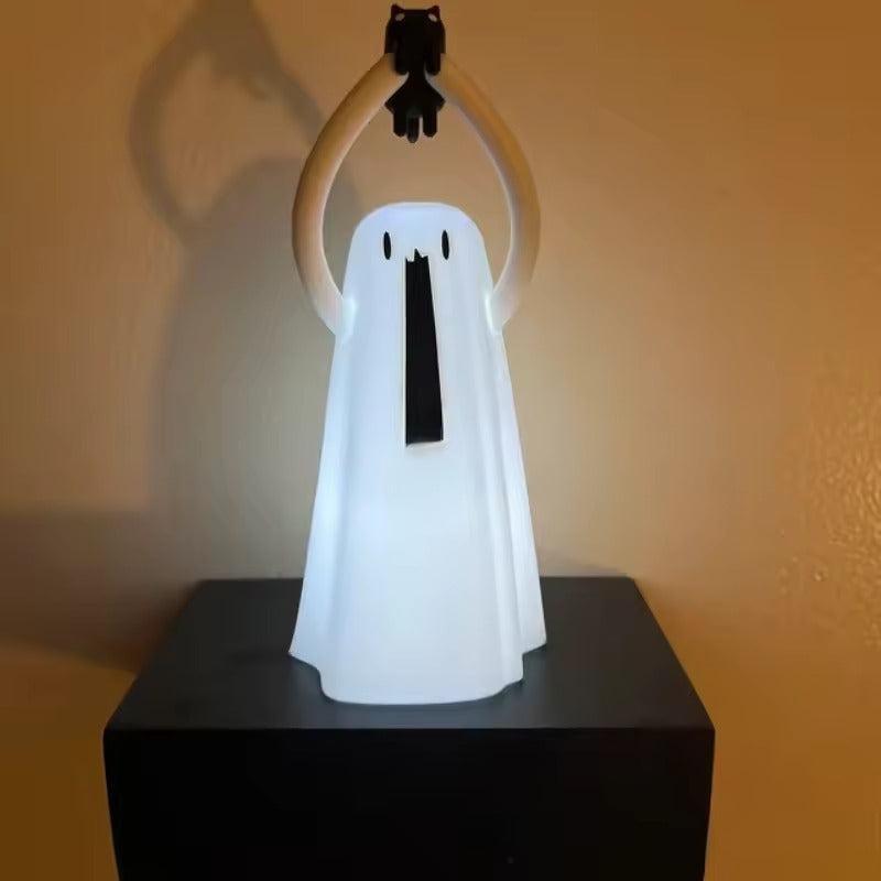 Halloween Decoration, 2025 New Ghost Holding a Cat Lamp Decorations, Home Garden Creative Features Ghost Resin Decoration