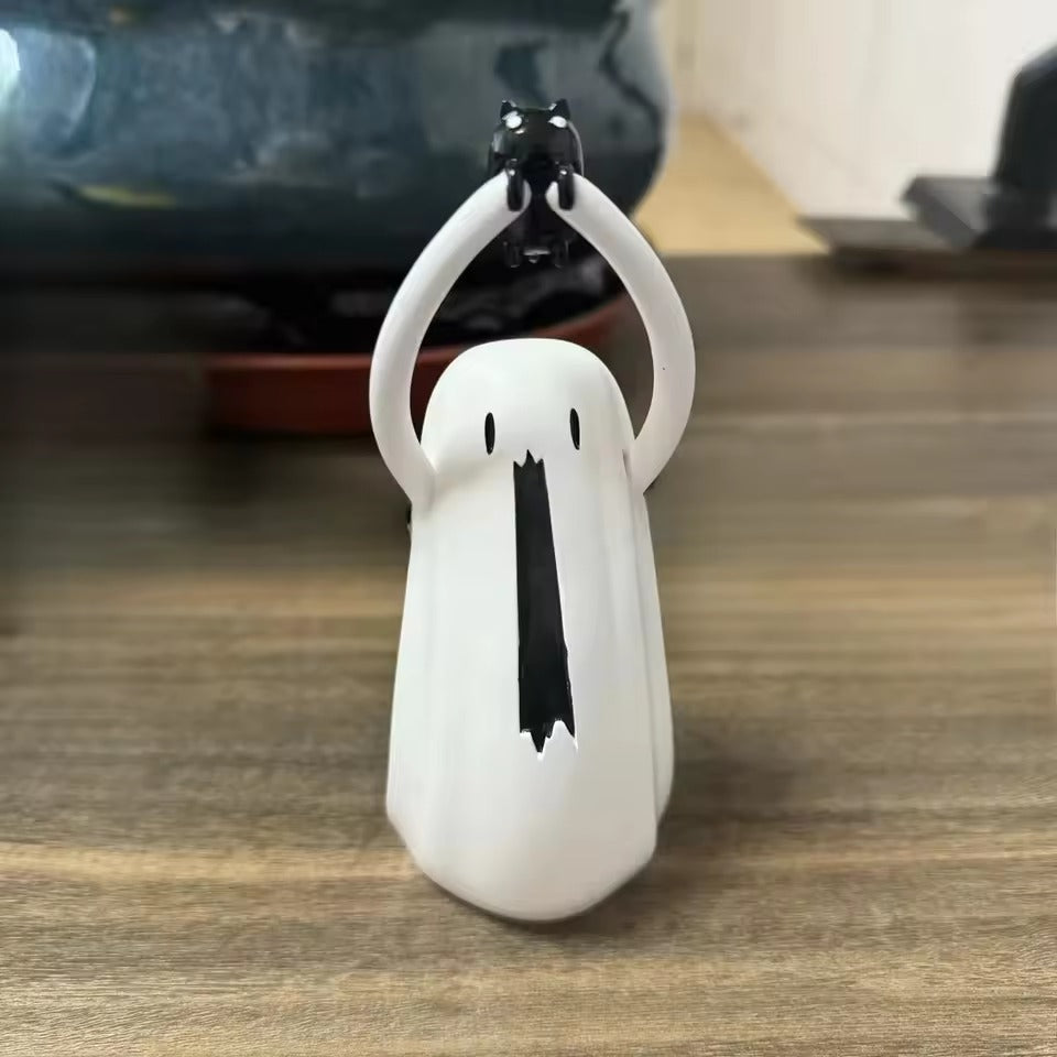 Halloween Decoration, 2025 New Ghost Holding a Cat Lamp Decorations, Home Garden Creative Features Ghost Resin Decoration
