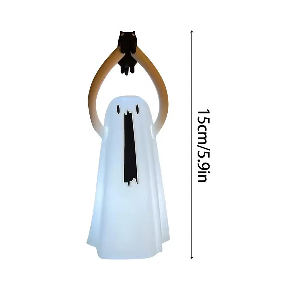 Halloween Decoration, 2025 New Ghost Holding a Cat Lamp Decorations, Home Garden Creative Features Ghost Resin Decoration