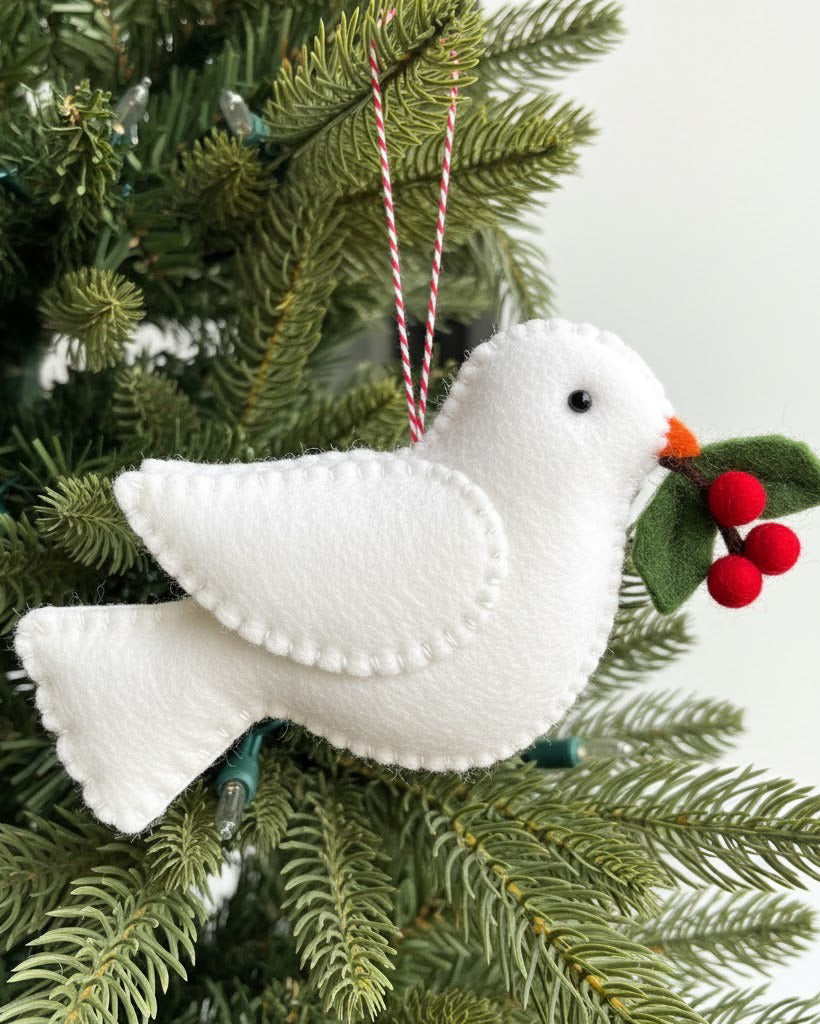 Personalized Dove With Winterberry Ornament, Bird Ornament, Custom Name Keepsake, Handmade Ornament, Animal Keepsake Gift