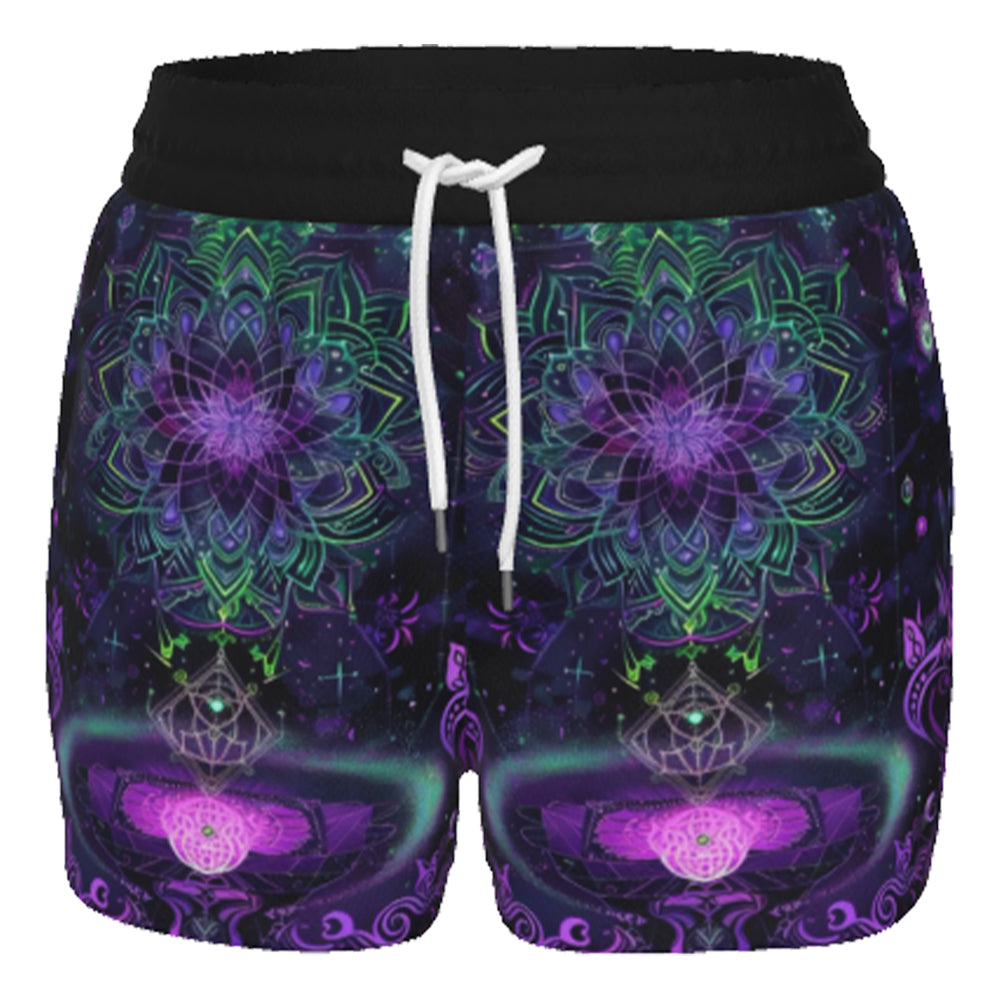 Mystic Aesthetic Women's Shorts, Mystic Mandala Women's Shorts, Cosmic Tarot Shorts, Sacred Geometry Shorts, Trippy Psychedelic Women's Shorts, Spiritual Festival Wear
