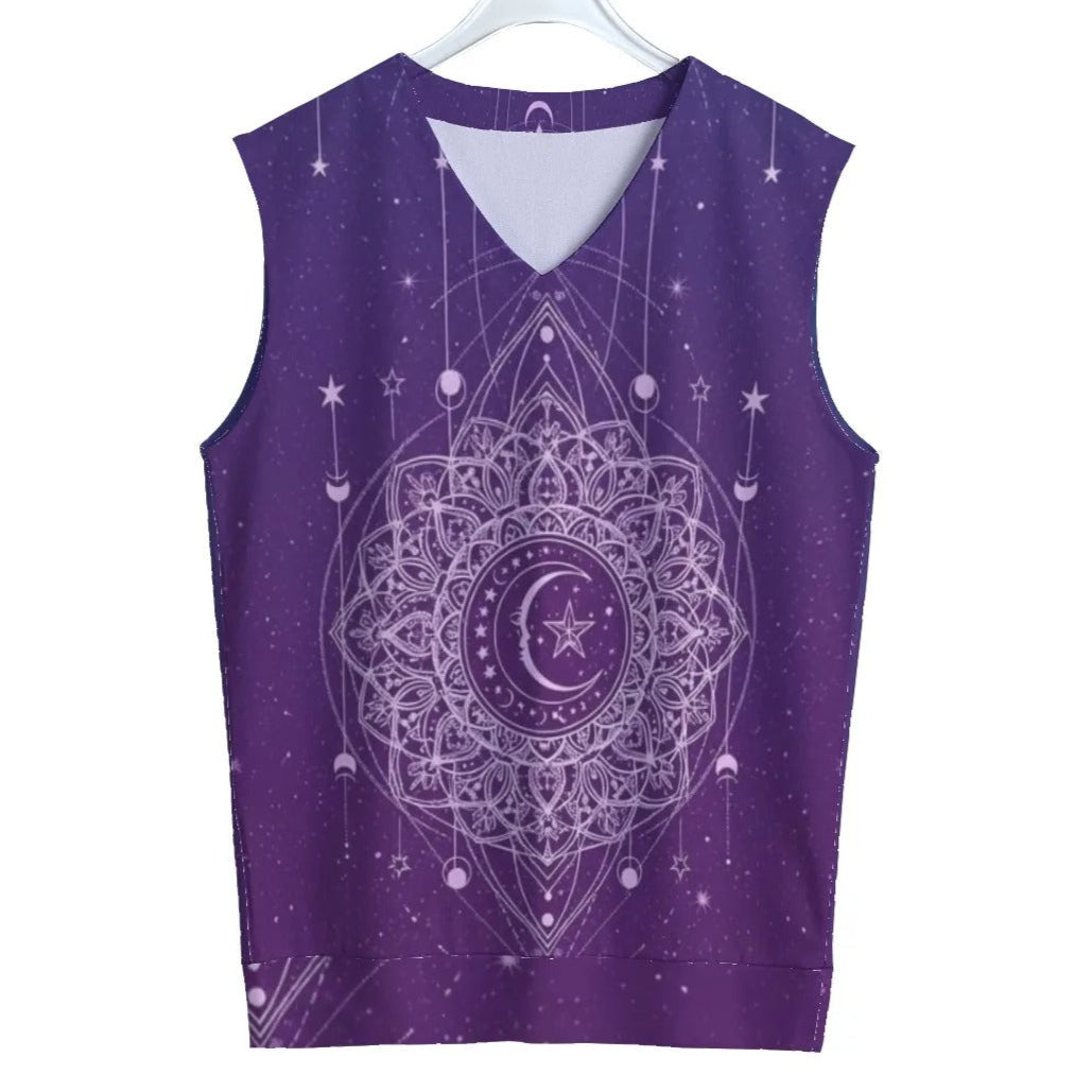Mystic Lunar Mandala Tank Top, Moon Phase Spiritual Shirt, Celestial Lotus Sleeveless Top, Sacred Geometry Cosmic Wear, Boho Mystic Style