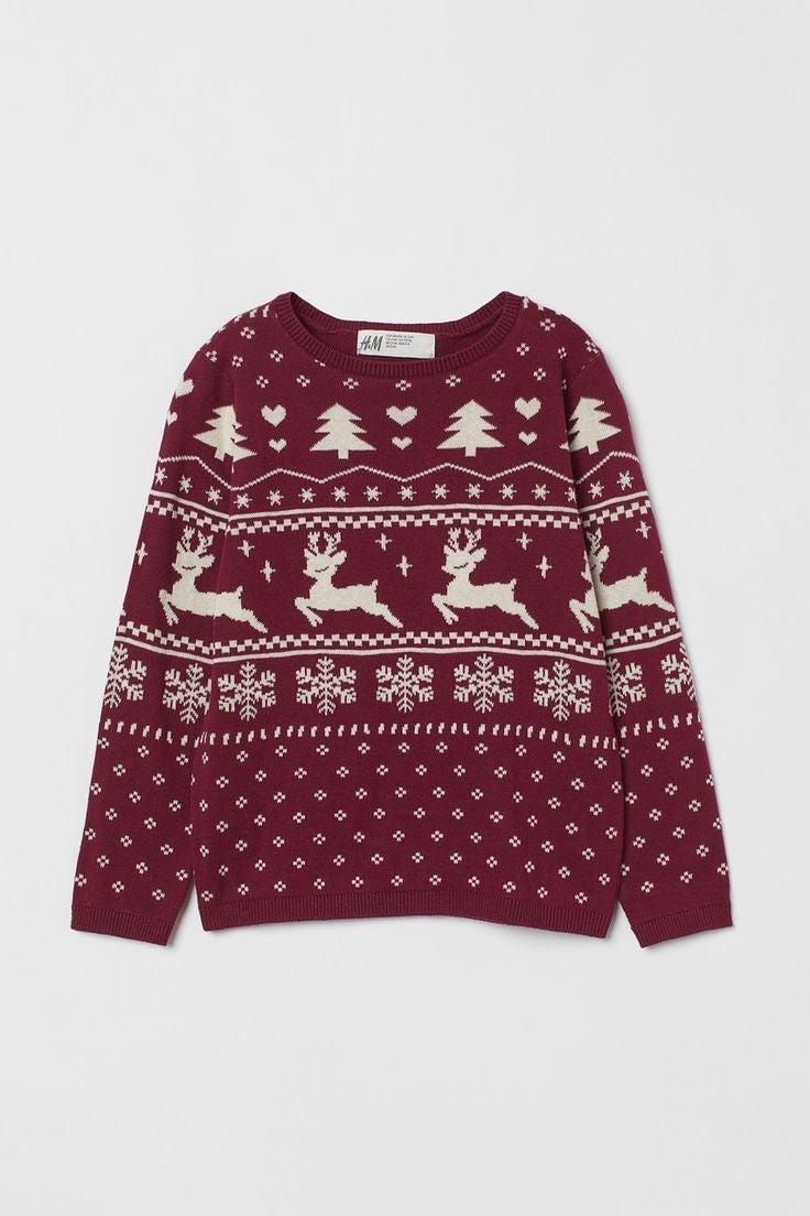 Ugly Christmas Sweater Women, Burgundy Reindeer Knit Pullover, Festive Holiday Jumper with Snowflake and Tree Pattern