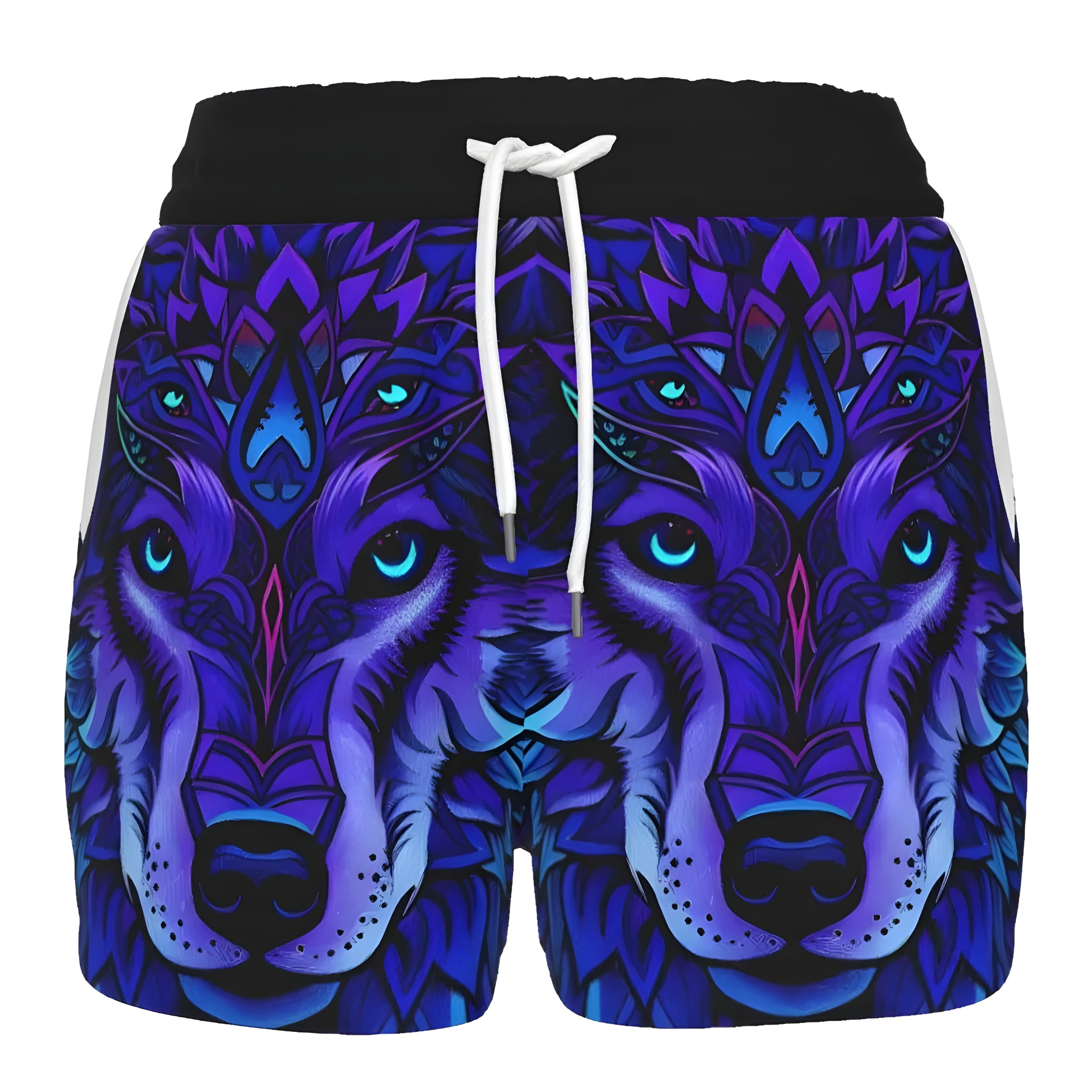 Women’s Wolf Mandala Shorts, Spirit Animal Art, Psychedelic Print, Boho Style, Festival Clothing, Vibrant Colors, Yoga Shorts, Activewear