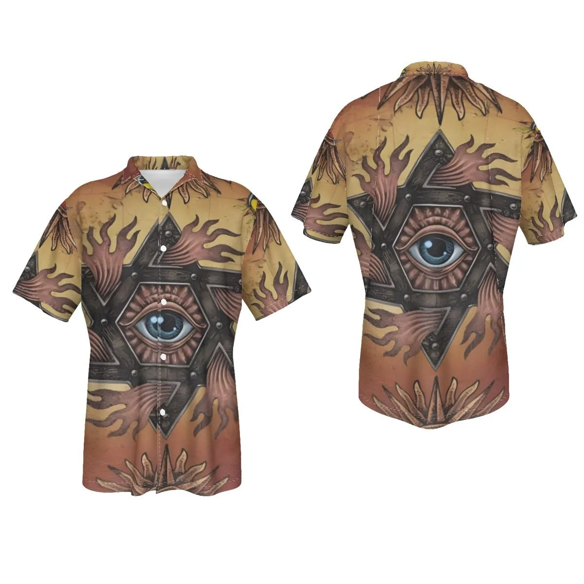Mystic Eye Mandala Hawaiian Shirt, Sacred Geometry Aloha Shirt, Esoteric Psychedelic Resort Wear, Visionary Art Summer Button-Up