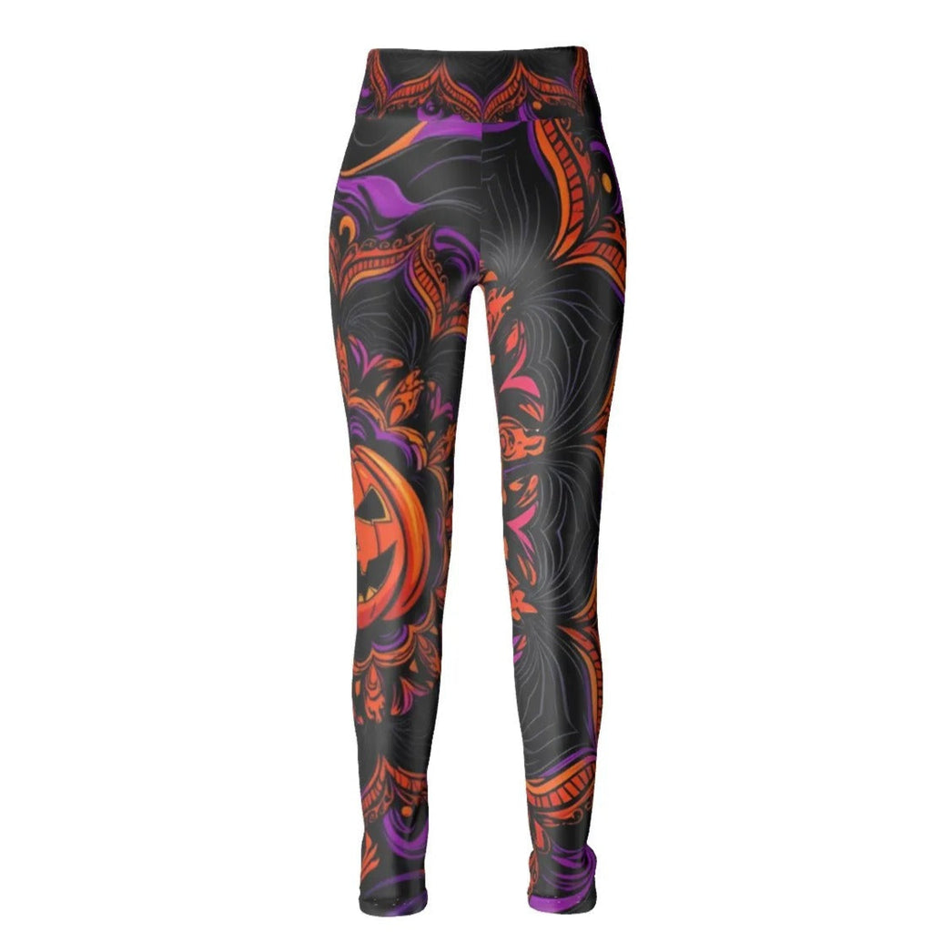 Pumpkin Mandala Magic Leggings, Halloween Costume Ideas, Halloween Jack-o’-Lantern Yoga Pants, Spooky Mandala Art Activewear, Gothic Fall Tights