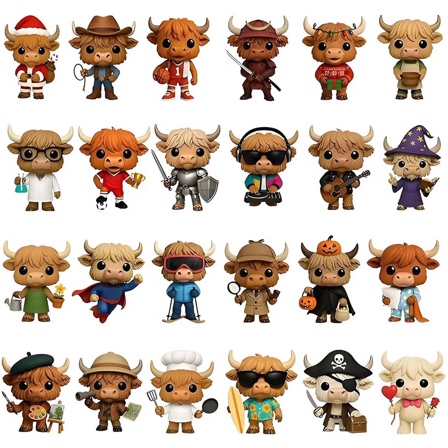 Highland Cow Advent Calendar 2025, 24 Day Highland Cow Figurines : Vintage Christmas Ornament Countdown