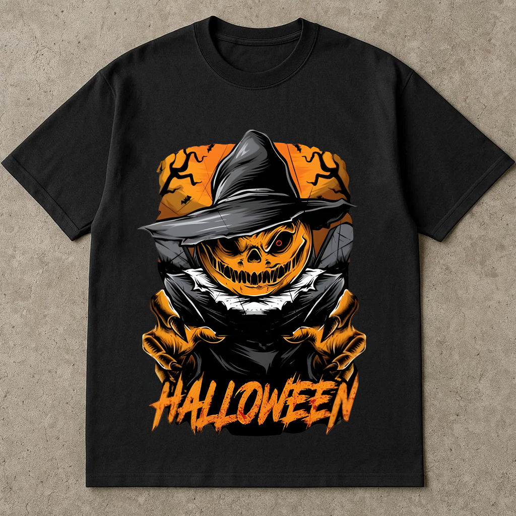 Scary Pumpkin Halloween Shirt, Spooky Witch Hat Graphic Tee, Fall T-Shirt for Women & Men, Creepy October Outfit