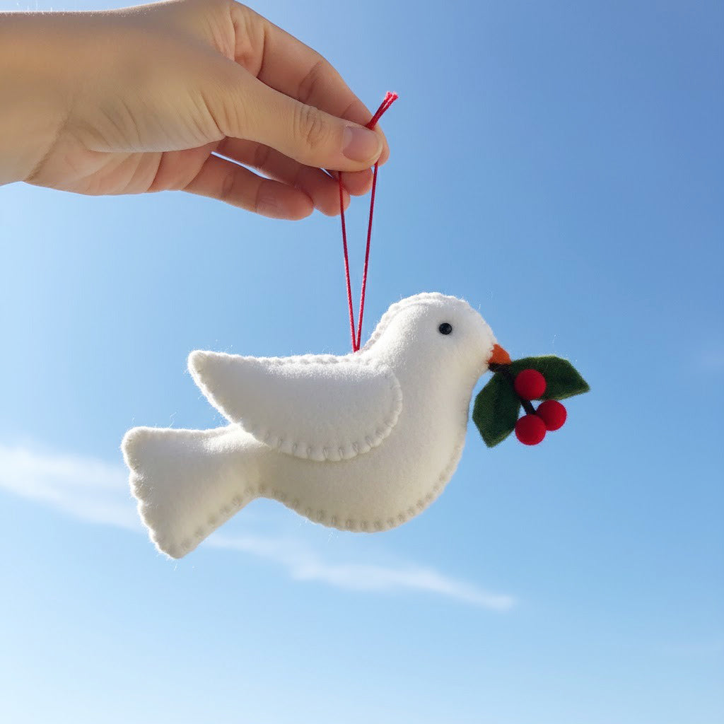 Personalized Dove With Winterberry Ornament, Bird Ornament, Custom Name Keepsake, Handmade Ornament, Animal Keepsake Gift