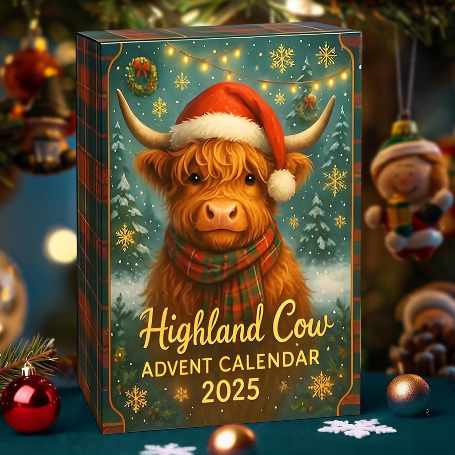 Highland Cow Advent Calendar 2025, 24 Day Highland Cow Figurines : Vintage Christmas Ornament Countdown