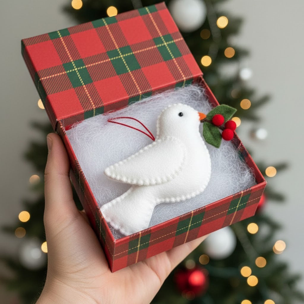 Personalized Dove With Winterberry Ornament, Bird Ornament, Custom Name Keepsake, Handmade Ornament, Animal Keepsake Gift
