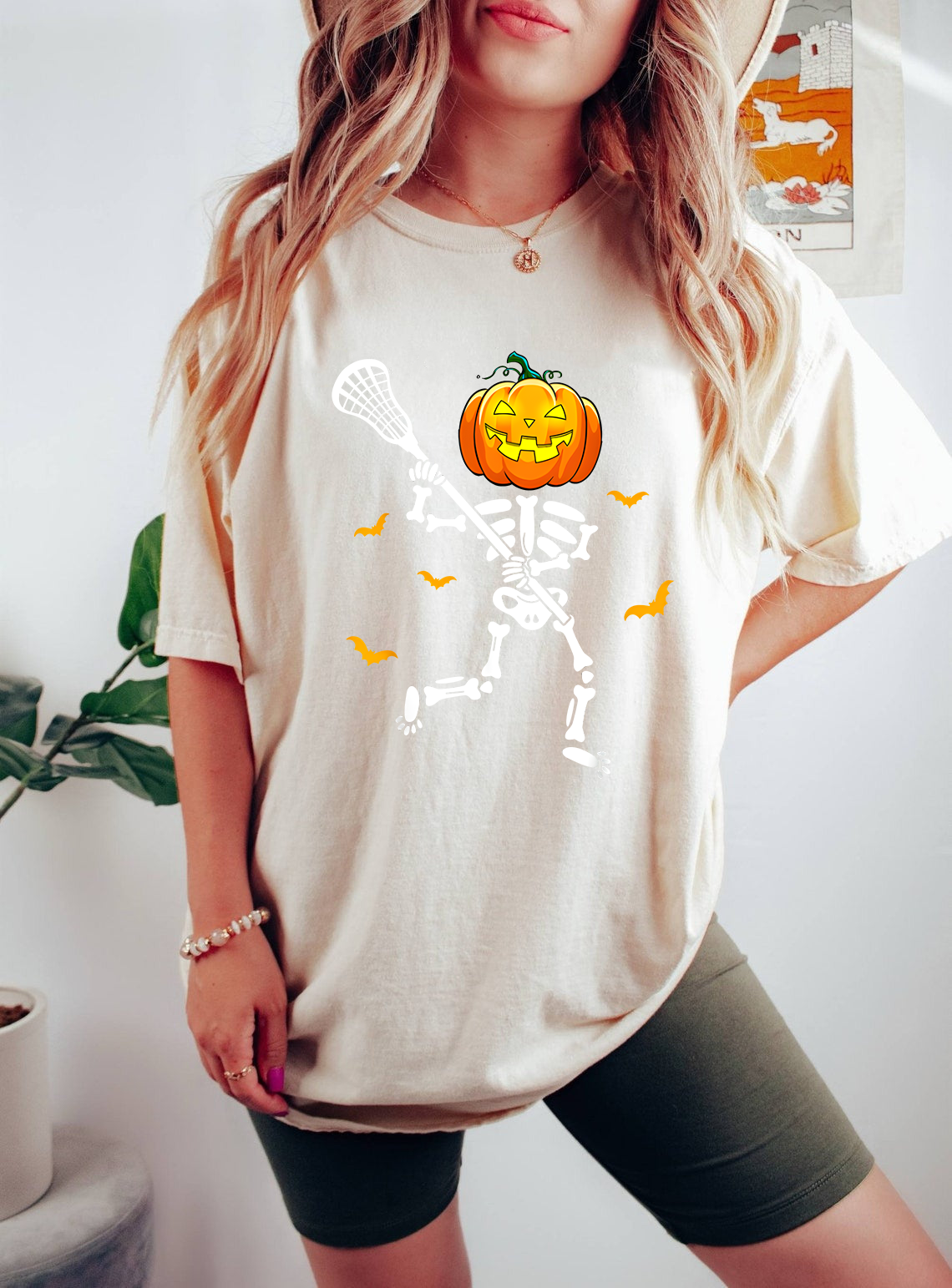 Lacrosse Halloween Shirt, Pumpkin Head Skeleton Playing Lacrosse, Funny Spooky Sports Tee, Halloween Gift for Lacrosse Player
