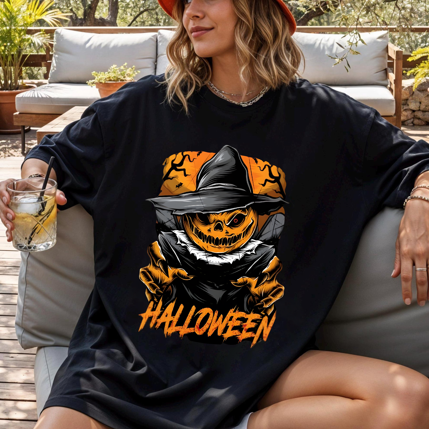 Scary Pumpkin Halloween Shirt, Spooky Witch Hat Graphic Tee, Fall T-Shirt for Women & Men, Creepy October Outfit