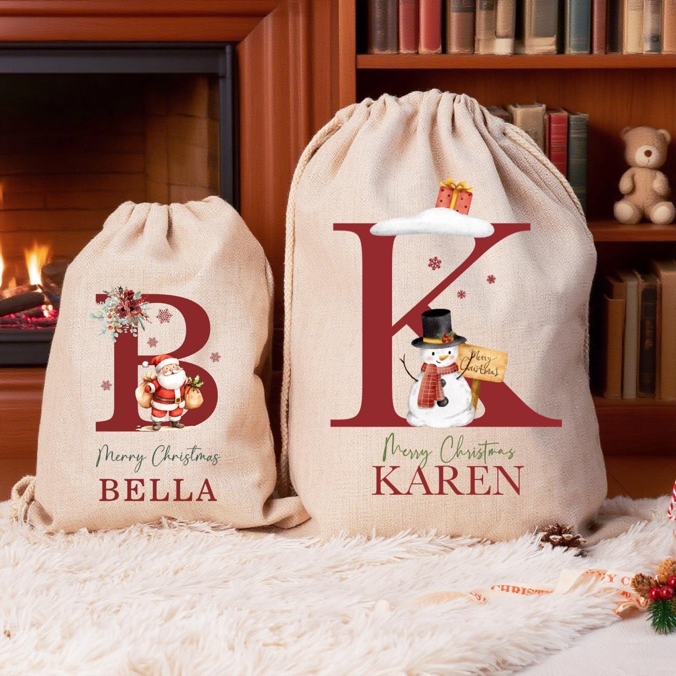 Personalized Santa Sack, Large Christmas Sack, Personalized Christmas Toy Sack with Name Initial, Christmas Gift Bag, First Christmas Gift