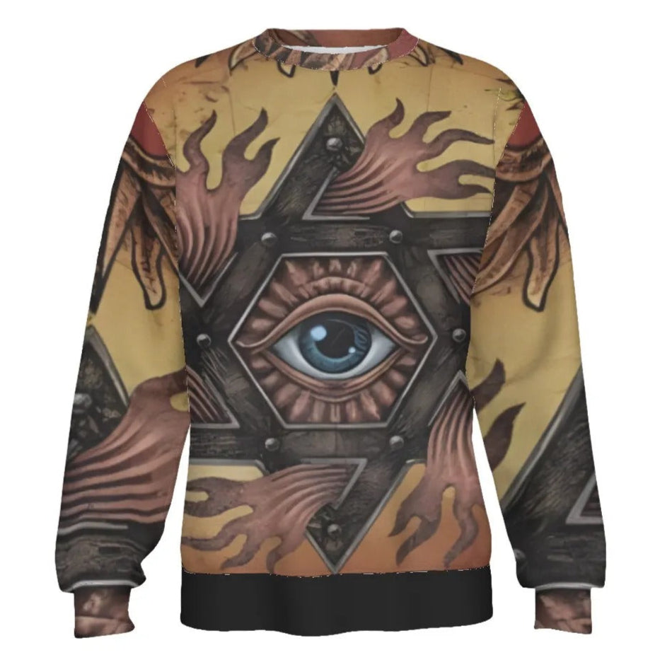 Mystic Eye Mandala Sweater, Sacred Geometry Knit Pullover, Visionary Art Spiritual Clothing, Esoteric Boho Winter Fashion for Men & Women