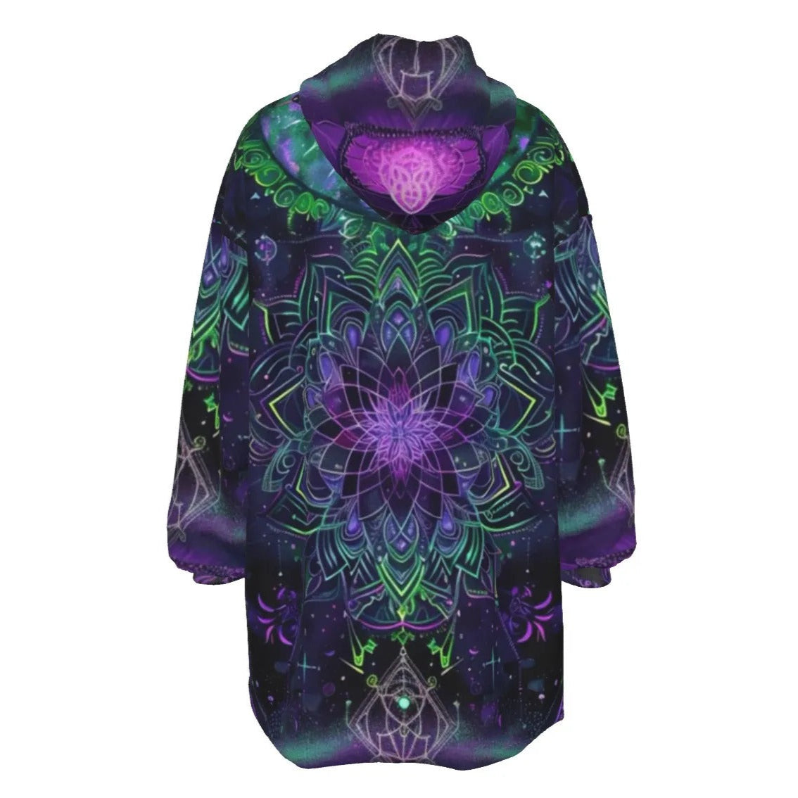 Mystic Aesthetic Women’s Sherpa Fleece Hoodie, Psychedelic Spiritual Sweatshirt, Festival Boho Wear, Vibrant Healing Clothing, Cosmic Symbol Fashion