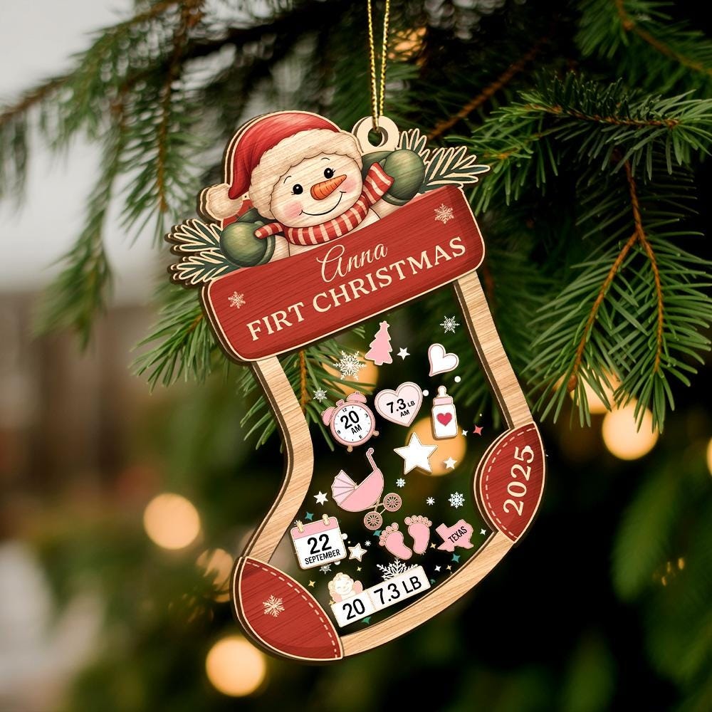 Personalized Baby's First Christmas Ornament 2025, Baby 1st Christmas Ornament, 4D Shaker Babies Ornament, Newborn Gift, Baby Keepsake