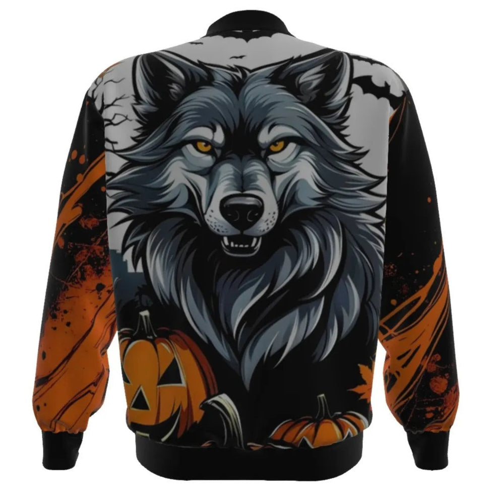 Howling Halloween Costumes Night Wolf Bomber Jacket, Pumpkin Carving Ideas Gothic Outerwear, Halloween Streetwear, Halloween Costume Ideas
