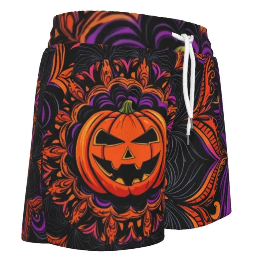 Pumpkin Mandala Magic Women’s Shorts, Halloween Costume Ideas, Halloween Jack-o’-Lantern Activewear, Spooky Mandala Art Bottoms, Halloween Horror Nights