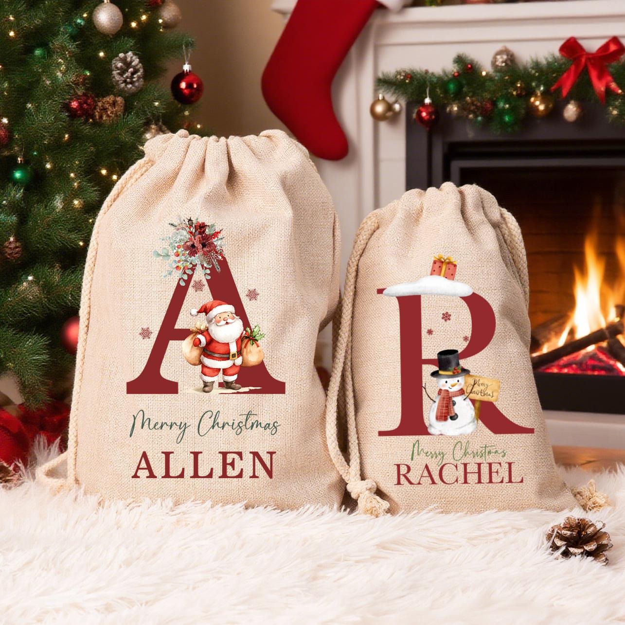 Personalized Santa Sack, Large Christmas Sack, Personalized Christmas Toy Sack with Name Initial, Christmas Gift Bag, First Christmas Gift