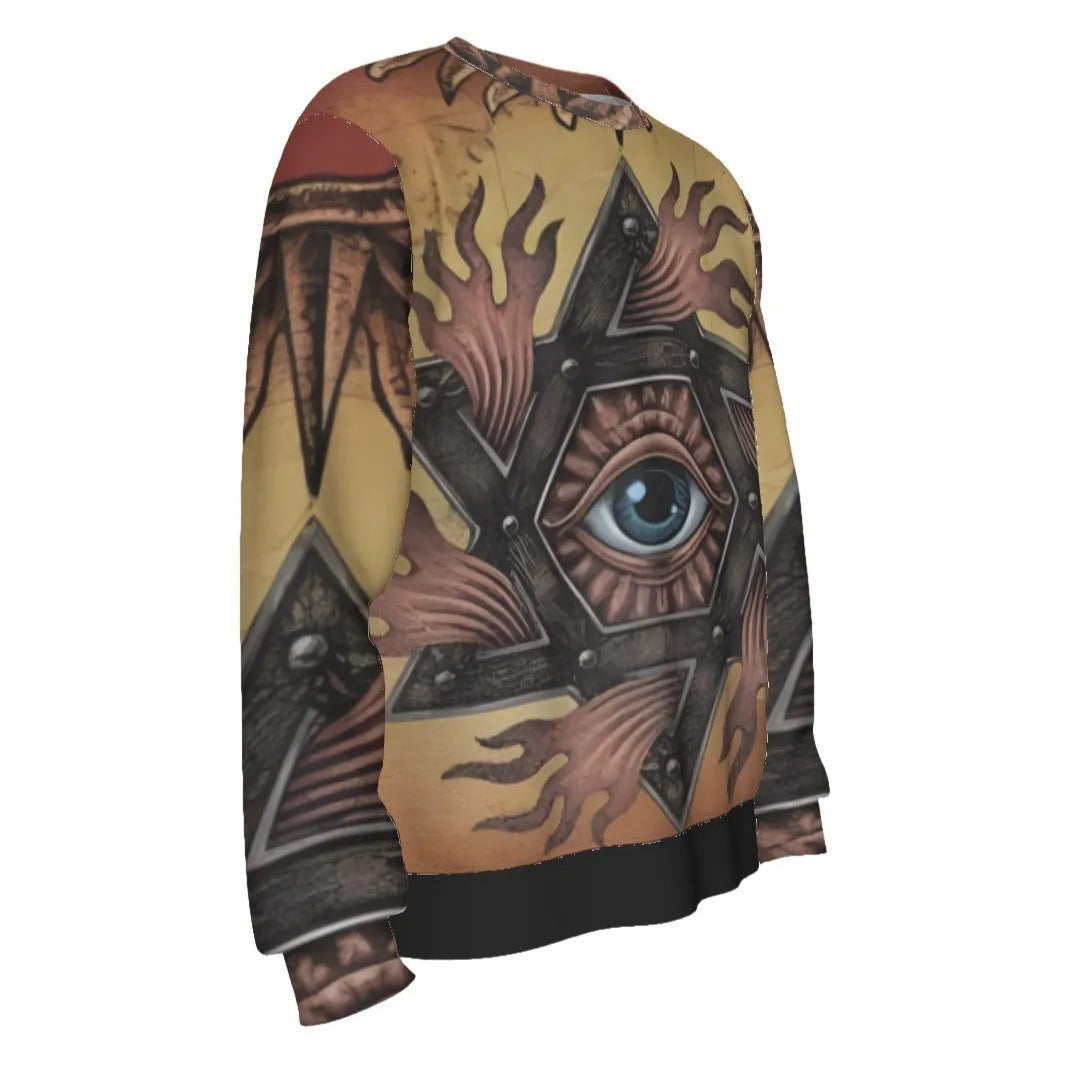 Mystic Eye Mandala Sweater, Sacred Geometry Knit Pullover, Visionary Art Spiritual Clothing, Esoteric Boho Winter Fashion for Men & Women