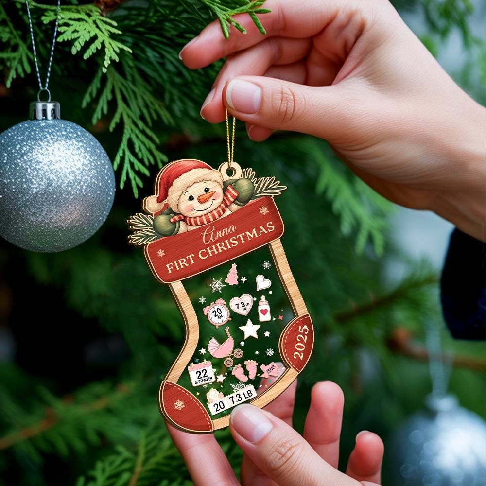 Personalized Baby's First Christmas Ornament 2025, Baby 1st Christmas Ornament, 4D Shaker Babies Ornament, Newborn Gift, Baby Keepsake