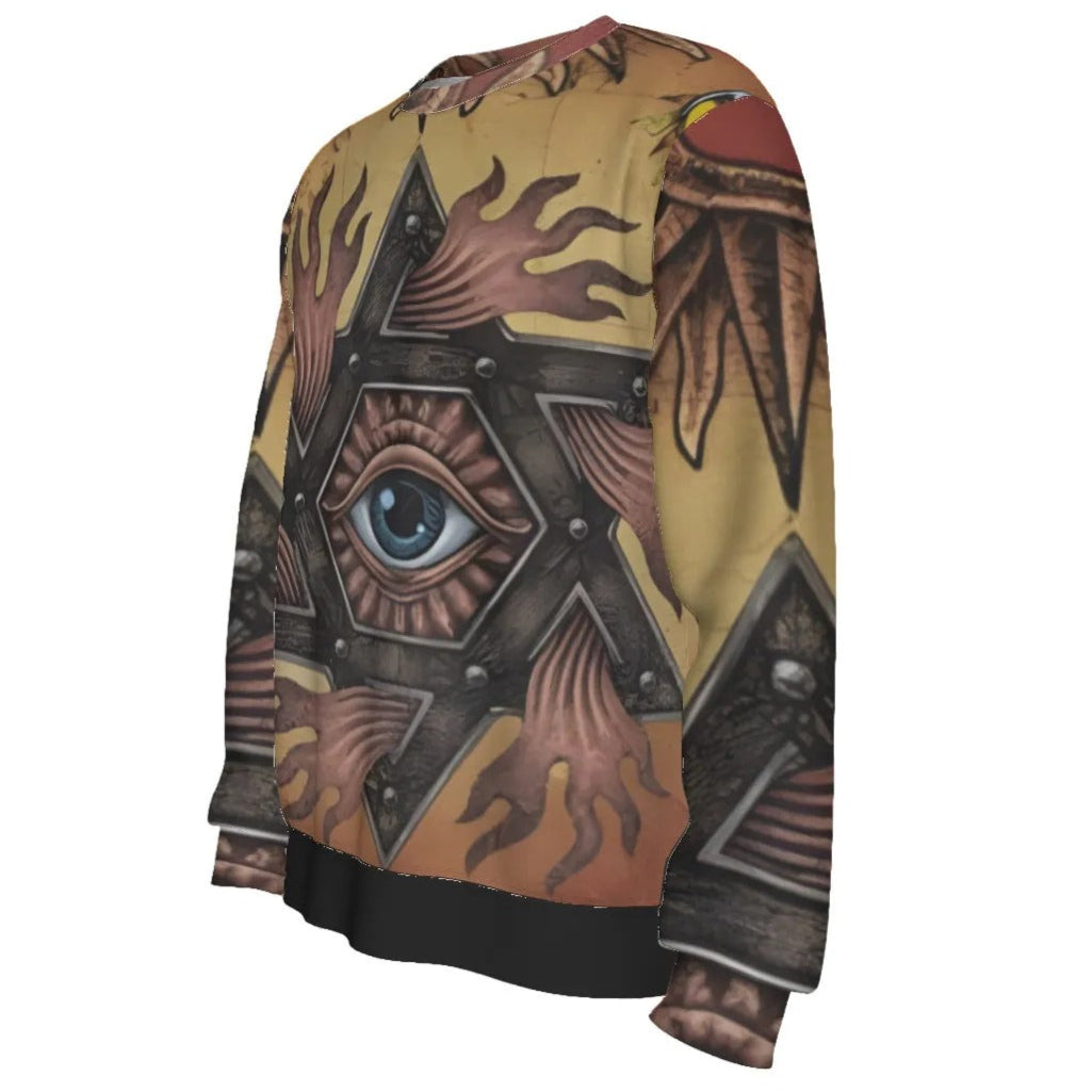 Mystic Eye Mandala Sweater, Sacred Geometry Knit Pullover, Visionary Art Spiritual Clothing, Esoteric Boho Winter Fashion for Men & Women